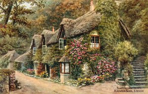 Cottage con tetto di paglia, Blackpool Sands, S Devon da Alfred Robert Quinton
