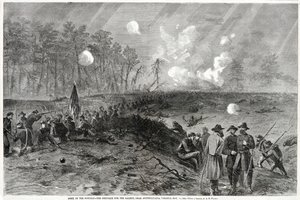 Lotta per il saliente, vicino a Spottsylvania, Virginia. 12 maggio 1864, da Harpers Weekly, pub. 1864 da Alfred Rudolph Waud