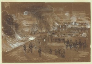 Incendio delle case e dei fienili del signor Muma durante la battaglia del 17 settembre da Alfred Rudolph Waud