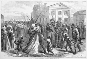 Volontari di colore congedati a Little Rock, Arkansas, da Harpers Weekly da Alfred Rudolph Waud