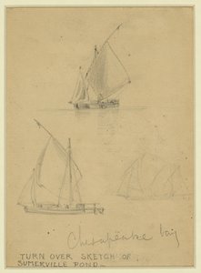 Tre barche a vela sulla baia di Chesapeake da Alfred Rudolph Waud