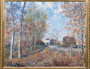 Un angolo di bosco con Sablons o la strada verso il margine del bosco da Alfred Sisley