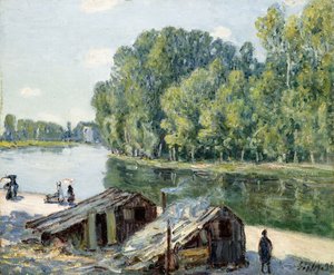 Capanni lungo il Canal du Loing, effetto della luce solare, 1896 da Alfred Sisley