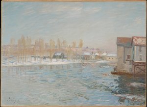 Il Loing e i mulini di Moret, effetto neve da Alfred Sisley