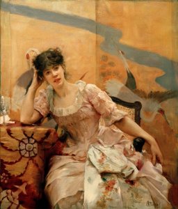 Giovane donna e paravento giapponese