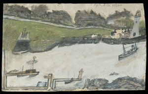 Scena del porto con castello e faro da Alfred Wallis