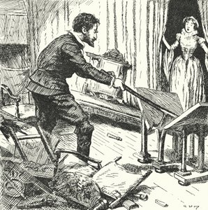 La moglie del vasaio francese Bernard Palissy guarda con orrore mentre distrugge i loro mobili per usarli come combustibile per i suoi forni da Alfred Wallis Mills