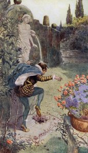 Acqua da una brocca tenuta da una statua in un giardino che versa sulla testa del ceramista francese Bernard Palissy da Alfred Wallis Mills