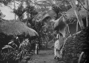 Capanni nativi nella giungla, c1890, 1910