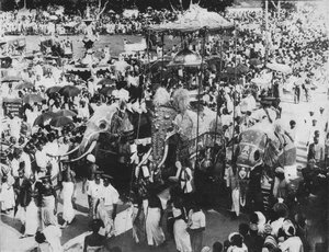 Elefante sacro nella processione Perahera, Kandy, Ceylon, c1890, 1910