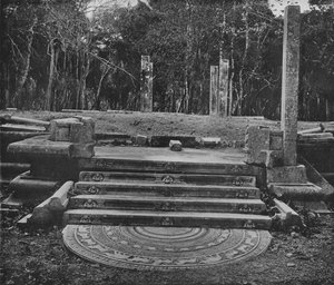 Le città rovinate di Anuradhapura. Pietra della Luna e gradini, c1890, 1910 da Alfred William Amandus Plate