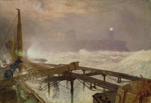 Luci blu, molo di Teignmouth - Accensione delle lampade al tramonto, 1868 da Alfred William Hunt