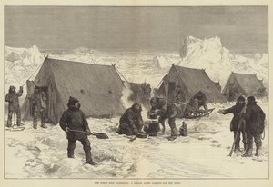 La Spedizione al Polo Nord, un Gruppo con Slitta che si accampa per la Notte