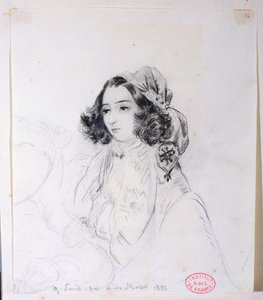 George Sand (1804-76) con un foulard, 1833 da Alfred de Musset