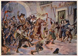 Rivolte a Lisbona durante il regno di Re Alfonso VI del Portogallo da Alfredo Roque Gameiro