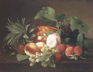 Natura morta con ananas, pesche, prugne e uva