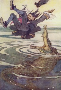 Dritto nelle fauci del coccodrillo! (litografia a colori)