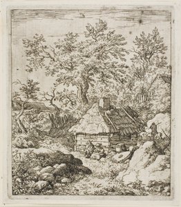 Capanna con tetto di paglia tra alberi e rocce da Allaert van Everdingen