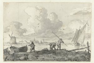 Pescatori con la loro barca a remi sullo Spaarne vicino a Haarlem