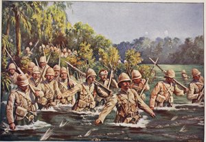 Gli Argyll e Sutherland Highlanders attraversano il fiume Modder, illustrazione da 