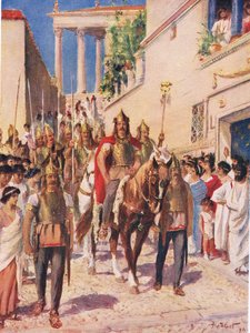 Alarico il Goto entra ad Atene nel 395, illustrazione da 