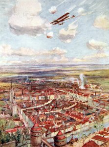 Il tenente Rhodes-Moorhouse sorvola Courtrai per bombardare la ferrovia da Allan Stewart