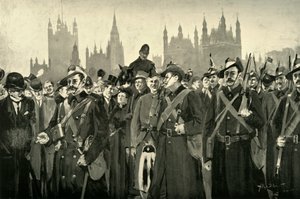La risposta di Londra - I volontari imperiali della città attraversano il ponte di Westminster, 1900 da Allan Stewart