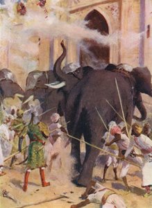 Elefanti da guerra assaltano le porte del forte di Arcot da Allan Stewart