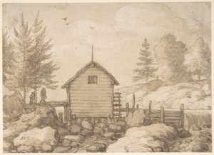 Un mulino sulle rocce in un fiume in Norvegia da Allart van Everdingen