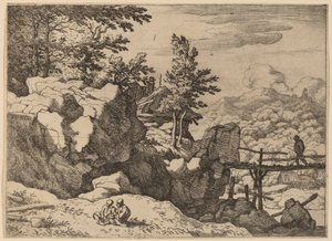 Uomo su un piccolo ponte di legno, probabilmente c. 1645-1656 da Allart van Everdingen