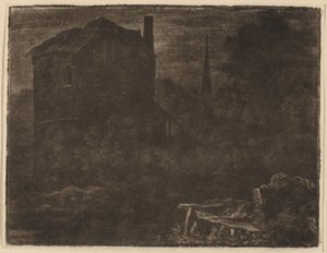 Paesaggio notturno con casa e guglia della chiesa da Allart van Everdingen