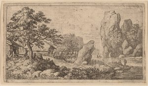 Masso appuntito sulla riva di un fiume, probabilmente c. 1645-1656 da Allart van Everdingen
