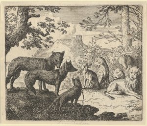 I genitori di Renard chiedono di ritirarsi dalla corte, da "Renard la Volpe" di Hendrick van Alcmar da Allart van Everdingen