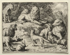 Reynard la Volpe: Reynard appare a corte da Allart van Everdingen
