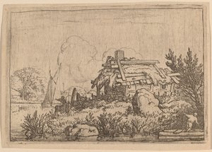 Cottage in rovina, circondato dall