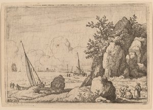 Paesaggio marino con tre figure a destra da Allart van Everdingen