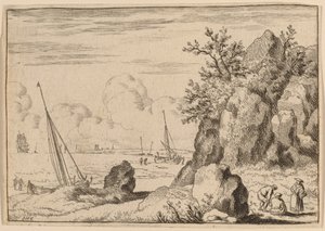 Paesaggio marino con tre figure a destra, probabilmente c. 1645-1656