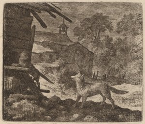 Il gatto entra nel fienile mentre Reynard osserva da Allart van Everdingen