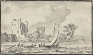 Tre barche su un fiume con rovine lungo la riva da Allart van Everdingen