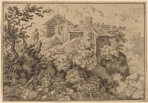 Tre cottage su una roccia, probabilmente c. 1645-1656 da Allart van Everdingen