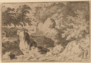 Tre uomini su una roccia da Allart van Everdingen