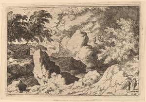 Tre uomini su una roccia da Allart van Everdingen