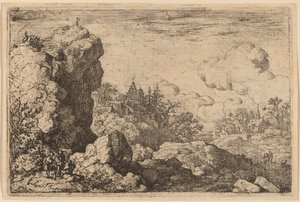 Tre Viaggiatori ai Piedi di una Roccia Alta da Allart van Everdingen