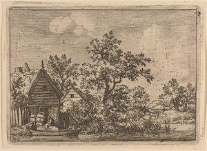 Due botti davanti a un cottage, probabilmente c. 1645-1656