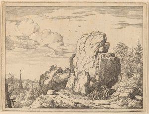 Due uomini seduti ai piedi di una roccia alta da Allart van Everdingen