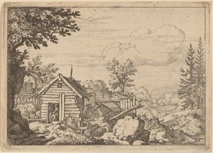Due uomini sulla soglia di una capanna, probabilmente c. 1645-1656 da Allart van Everdingen
