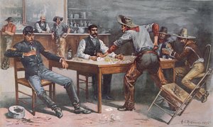 Discussione sulle carte in un saloon del West da Allen Carter (after) Redwood