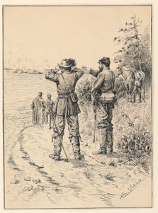 Ufficiali e generale che osservano una battaglia navale (Battaglia del Monitor e del Merrimac)
