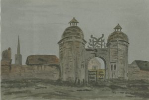 Hamstall Ridware Hall - Portinerie: acquerello, nd [1824-1882] da Allen Edward Everitt