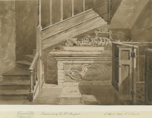 Handsworth - Monumento a Sir William Stanford: disegno seppia, 6 apr 1842 da Allen Edward Everitt